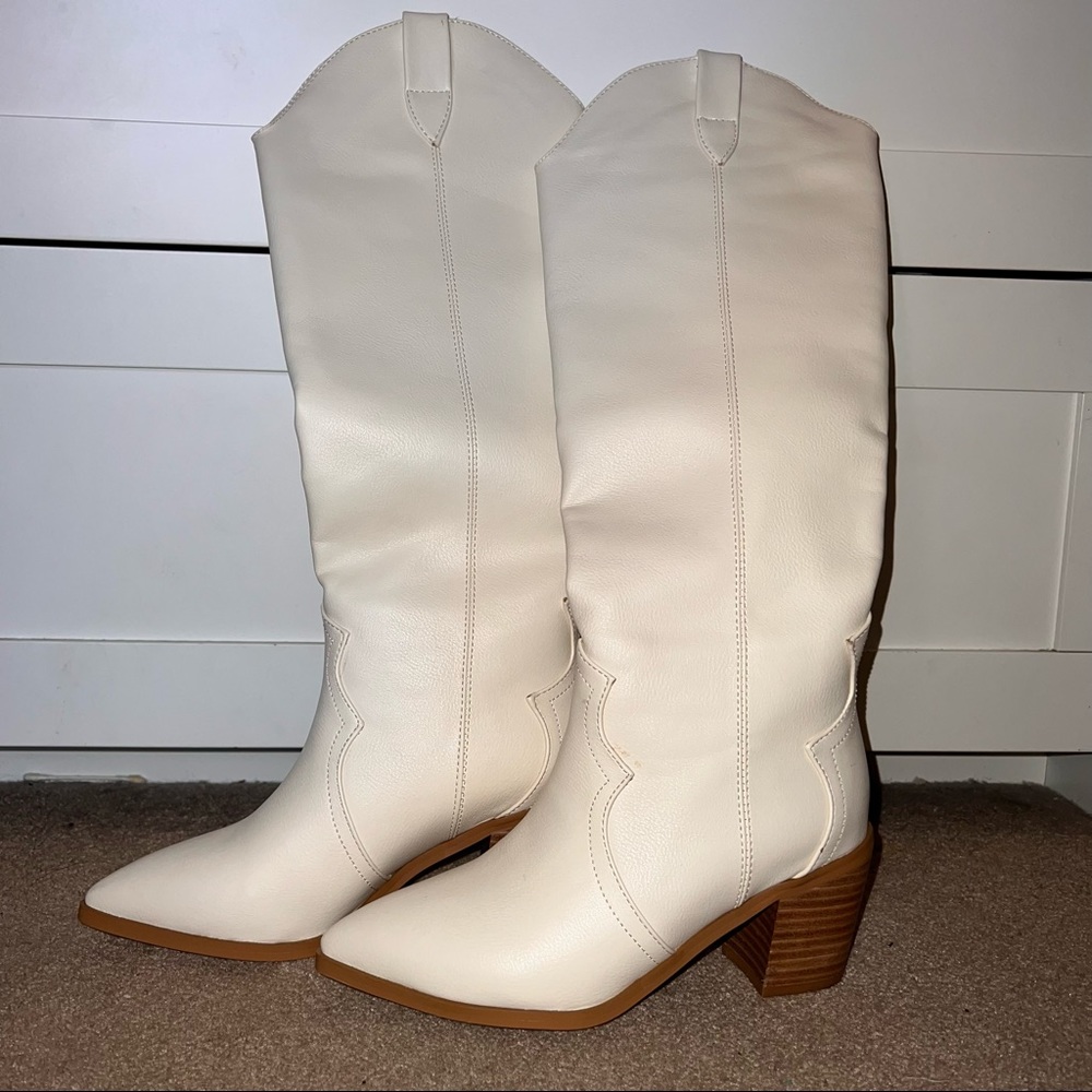 Princess Polly Cream Heeled Boots
